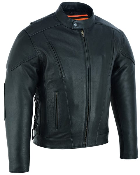 Men's Vented Leather Motorcycle Jacket With Side Lacing
