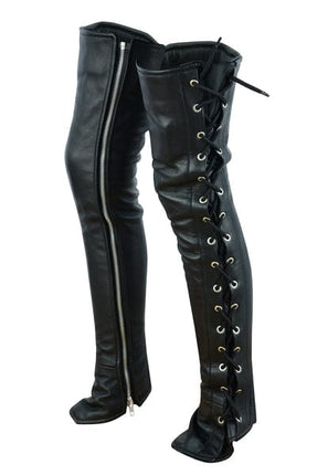 Women's Black Leather Thigh High Side Lace Leggings