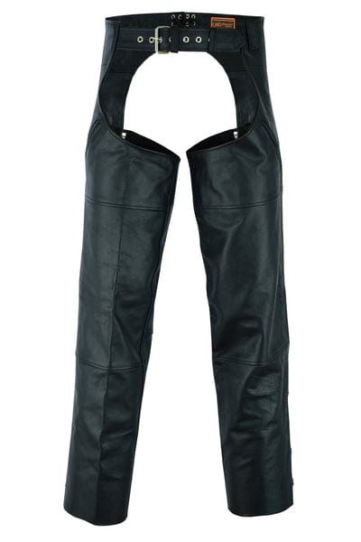 Black Leather Dual Deep Pockets Chaps Unisex - MARA Leather