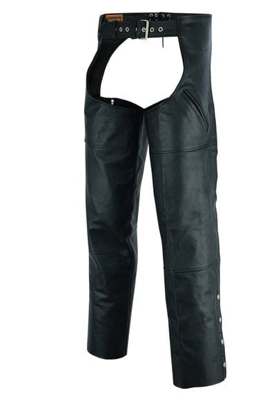 Black Leather Dual Deep Pockets Chaps Unisex - MARA Leather