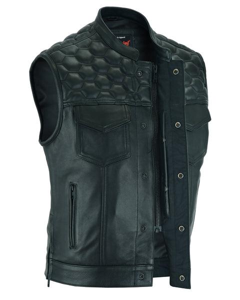 Diamond Cut Men's Motorcycle Leather Vest - MARA Leather