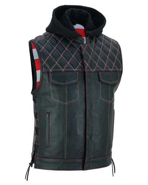 Men's Hooded Motorcycle Leather Vest -The Road Edge - MARA Leather