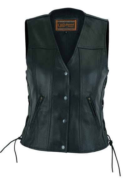 Women's Single Back Panel Black Leather Vest