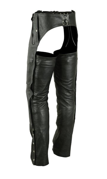 Black Leather Double Deep Pocket Thermal Lined Motorcycle Chaps - MARA Leather
