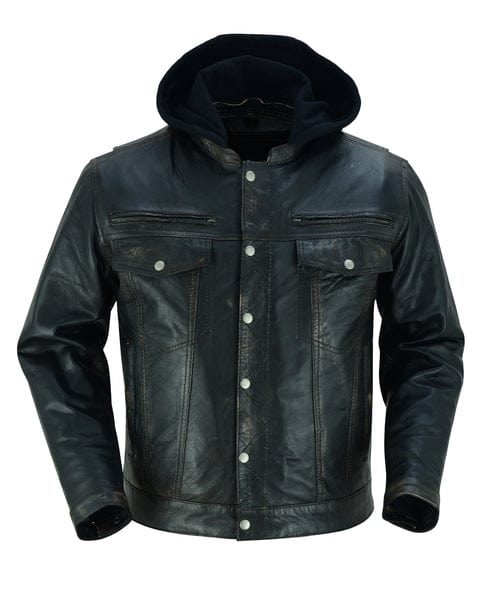 Men's Lightweight Drum Dyed Distressed Leather Naked Lambskin M/C Jacket