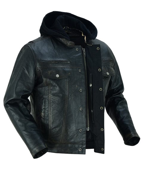 Men's Lightweight Drum Dyed Distressed Leather Naked Lambskin M/C Jacket