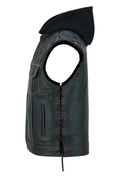 Men's Hooded Motorcycle Leather Vest -The Road Edge - MARA Leather