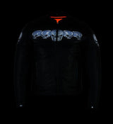 Men's Black Leather Scooter Jacket With Reflective Skulls