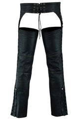 Ladies' Drum Dyed Distressed Leather Black Biker Lightweight Hip Set Chaps