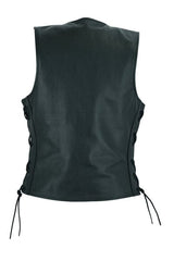 Women's Single Back Panel Black Leather Vest