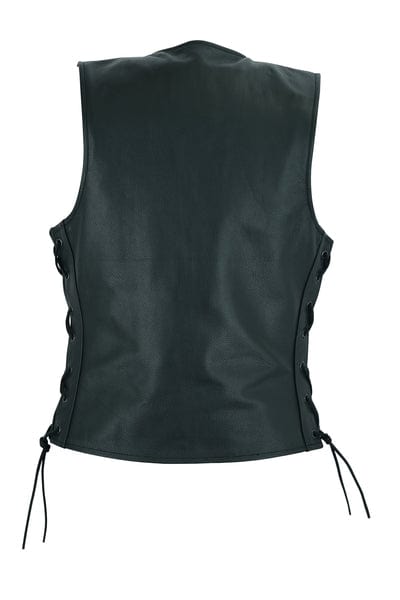 Women's Single Back Panel Black Leather Vest