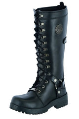 Ladies' Black Leather 15 Inch Biker Harness Boots