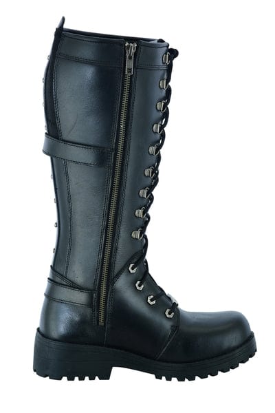 Ladies' Black Leather 15 Inch Biker Harness Boots