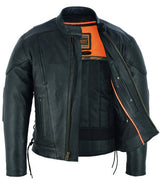 Men's Vented Leather Motorcycle Jacket With Side Lacing
