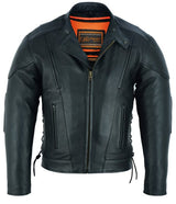 Men's Vented Leather Motorcycle Jacket With Side Lacing
