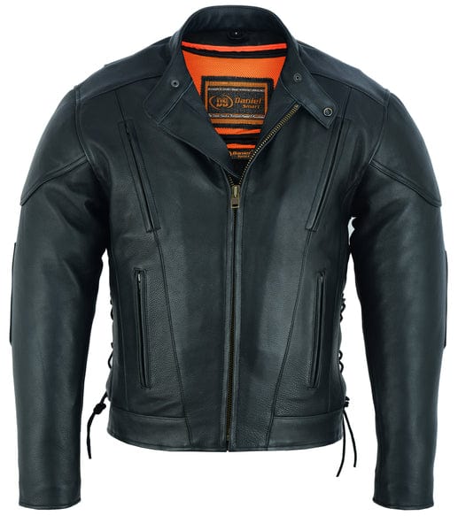 Men's Vented Leather Motorcycle Jacket With Side Lacing