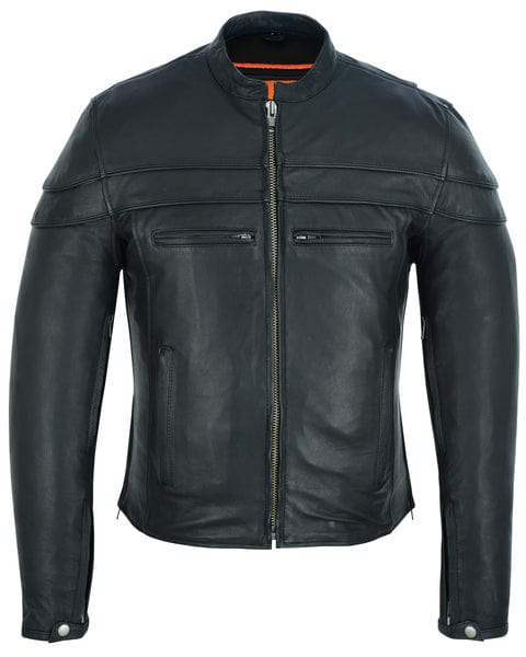 Men's Black Nature Soft Leather Vented Motorcycle Jacket W/ Thermal Liner