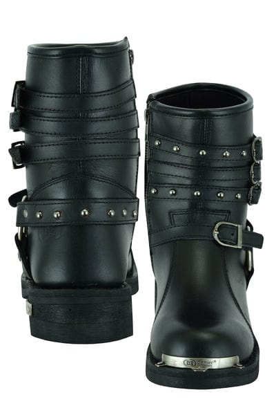 Women s 9 inch Black Triple Buckle Leather Harness Boot 7