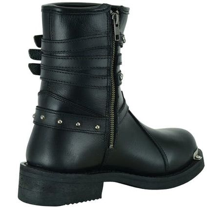 Women's 9 Inch Black Leather Triple Buckle Motorcycle Harness Boots