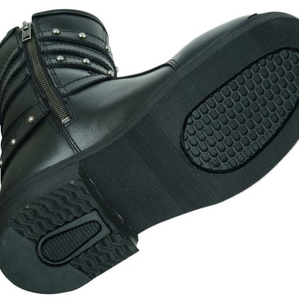 Women's 9 Inch Black Leather Triple Buckle Motorcycle Harness Boots