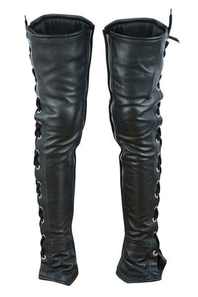 Women's Black Leather Thigh High Side Lace Leggings