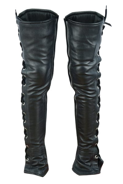 Women's Black Leather Thigh High Side Lace Leggings