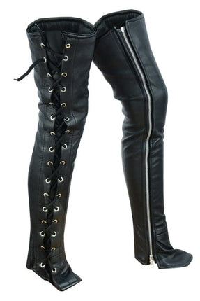 Women's Black Leather Thigh High Side Lace Leggings