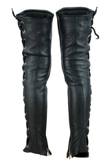 Women's Black Leather Thigh High Side Lace Leggings