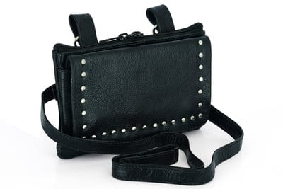 Black Leather Biker Belt Bag - Small