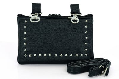 Black Leather Biker Belt Bag - Small